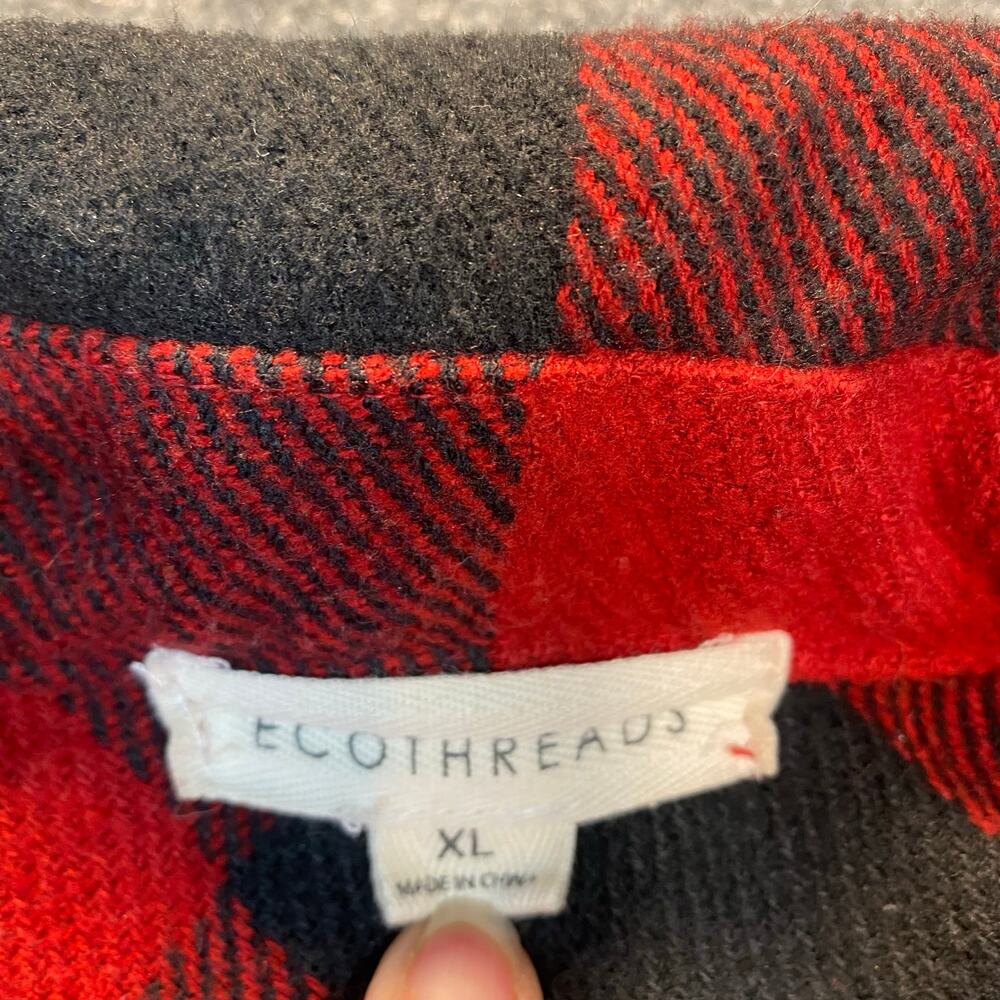 Eco Threads Mens XL Red Black Plaid Flannel Snap Shirt Casual Workwear Cabincore - Picture 3 of 7